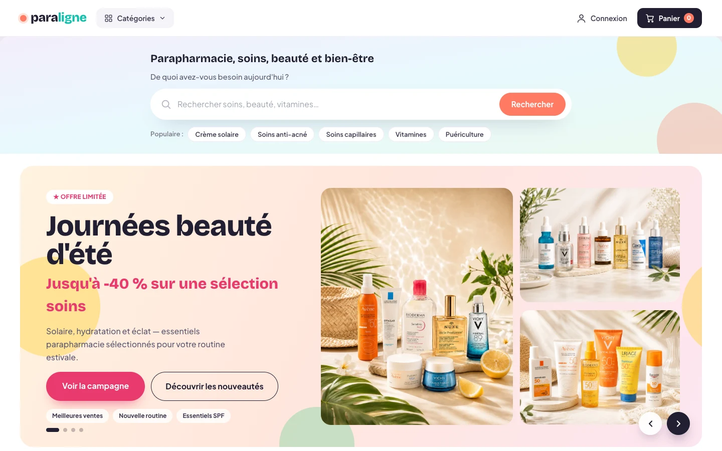 Aperçu du hero de Paraligne, notre marketplace de soins, beauté et bien-être